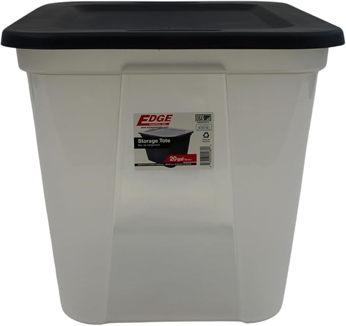 Square Base Storage Tote durable storage in for home or garage with secure snap lid designe for stacking (8 Clear with Ink Lid 20 Gallon)