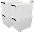 4 Packs 70L Large Plastic Storage Container with Wheels and Latching Lid Stackable Storage Containers Bin Clear