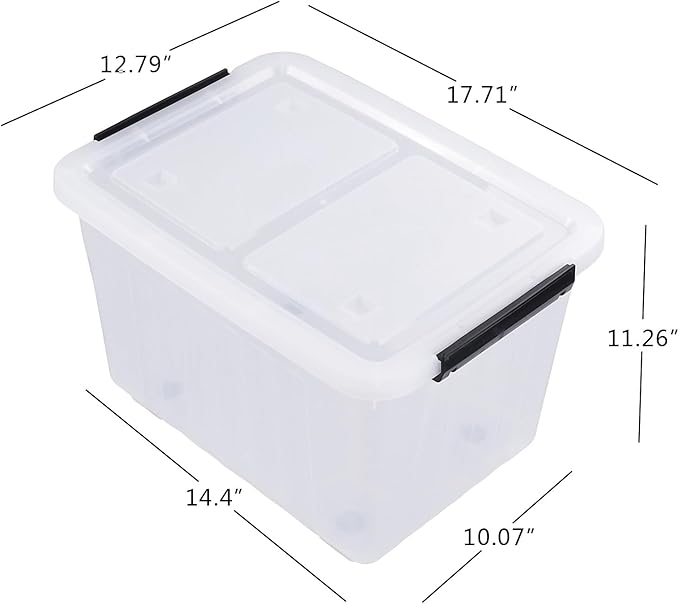 4 Packs 30 L Stackable Plastic Storage Bins with Lids and Wheels Latching Clear Storage Container Box