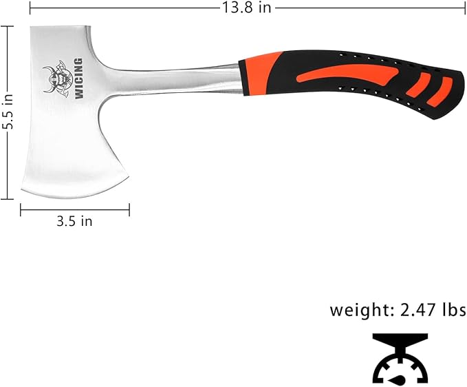 13.8 Hatchet Camping Axe High Carbon Steel &amp Shock Reduction Grip with Nylon Sheath