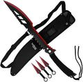 Tactical Flame Skull Machete with 3 Throwing Knives Set