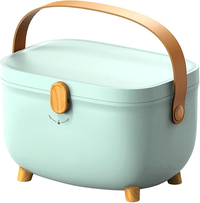 Oval Storage Box Household Double Layer Large Capacity Multicompartment Organizer Box for Home Dorm (Light Green)