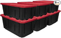 27 Gallon Large Storage Bin with Snap Lid Black and Red Heavy Duty Plastic Stackable 30.6x20.6x14.3 Inches Set of 4 (27 Gallon 6)
