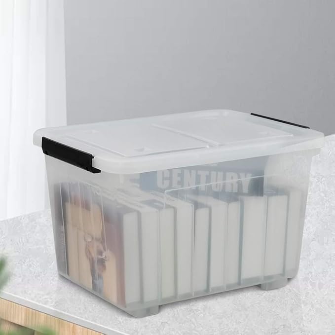 30 L Clear Plastic Storage Box with Wheels 4-Pack Clear Plastic Storage Latch Bin