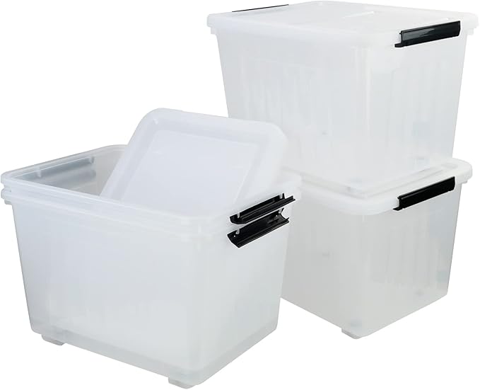 50 Quart Plastic Wheeled Storage Bin 4 Packs Plastic Latching Storage Box