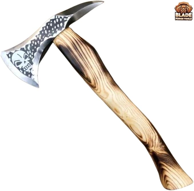 Handmade Carbon Steel Viking Skull Etched Tomahawk Axe Viking Axe Best for Camping Hunting and Gift