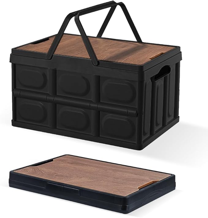 Collapsible Storage Bins Box with Lids and Handle 13 Gallon 50L Portable Plastic Storage Crate Containers Totes Instacrate Stackable Foldable Camping Basket Supplies for Camp Fishing Car RV Office