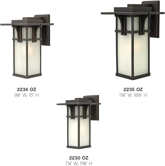 Hinkley Manhattan Single Light Outdoor Wall Mount Lantern Aluminum Etched Seedy Glass Panels Craftsman Style Oil Rubbed Bronze Finish
