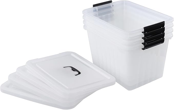 Wekioger 22 Quart Plastic Container Box with Lid Set of 4 Latching Storage Bin with Handle Clear