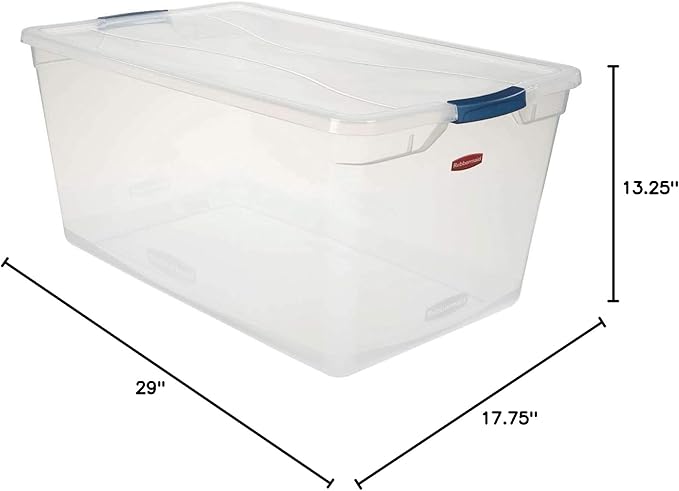 United Solutions Cleverstore Clear Latching Storage Tote w/Lid 95 Quart 29 L x 17-3/4W x 13-1/4H Lot of 4