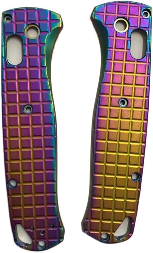 1 Pair Titanium Scales Fits for Bugout 535 Custom CNC Handle Patch with Checkered Pattern DIY Accessory