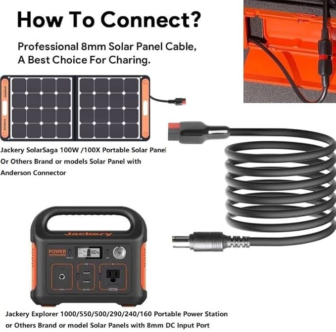 20FT Jackery Solar Panel Extension Cable 14AWG Anderson Connector to DC 8mm Adapter for Jackery Portable Power Station Explorer 160/240/290/300/500/550/880/1000 Solar Generator