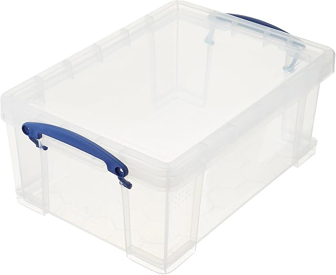 Really Useful Box Stackable 9 Liter Plastic Storage Container Bin with Snap Lid and Built-in Clip Lock Handles for Home &amp Office Organization (3 Pack)