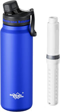 Membrane Solutions C3 Filtered Water Bottle 32oz Stainless Steel Water Bottle with Replaceable UF+ACF Filter Cartridge Portable Water Filter Travel Hiking &amp Camping for Drinking Water