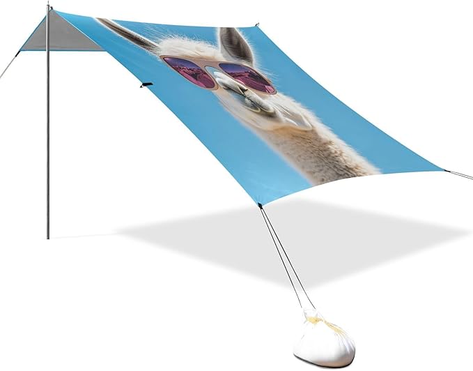 ALAZA Funny Llama Alpaca Beach Tent Sun Shelter UPF50+ Protection Beach Shade Canopy w/ 4 Sandbags for Outdoor Camping Fishing Backyard Fun Picnic 10x9 ft
