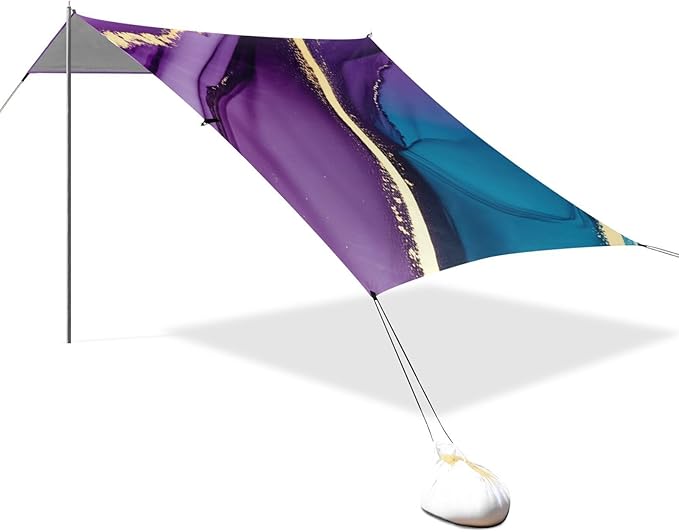 Beach Canopy with Windproof Ropes &amp Sandbags Beach Tent Sun Shade Sun Shelter for Camping Trips Fishing Backyard Fun or Picnics Purple Texture