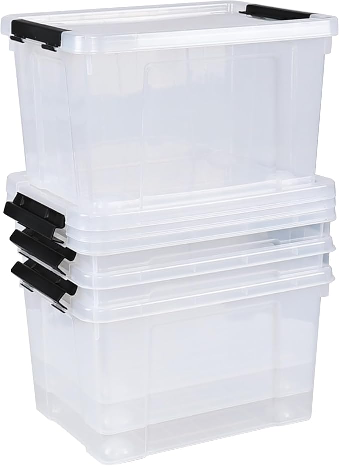 4 Packs 22 Qt. Plastic Storage Bins with Lids Stackable Organization Bins Storage Containers Box with Latches Clear