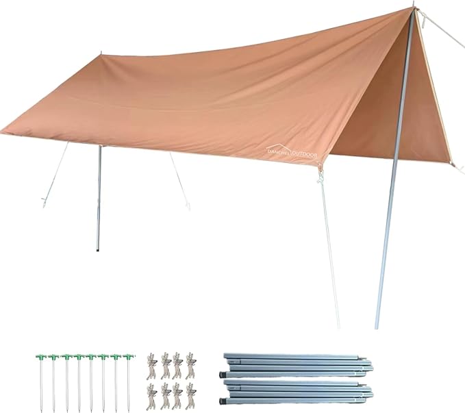 DANCHEL OUTDOOR Waterproof Bell Tent Awning 4 Season Camping Tarp – Portable Canopy Cover with Poles Lightweight Glamping Accessories Rectangle