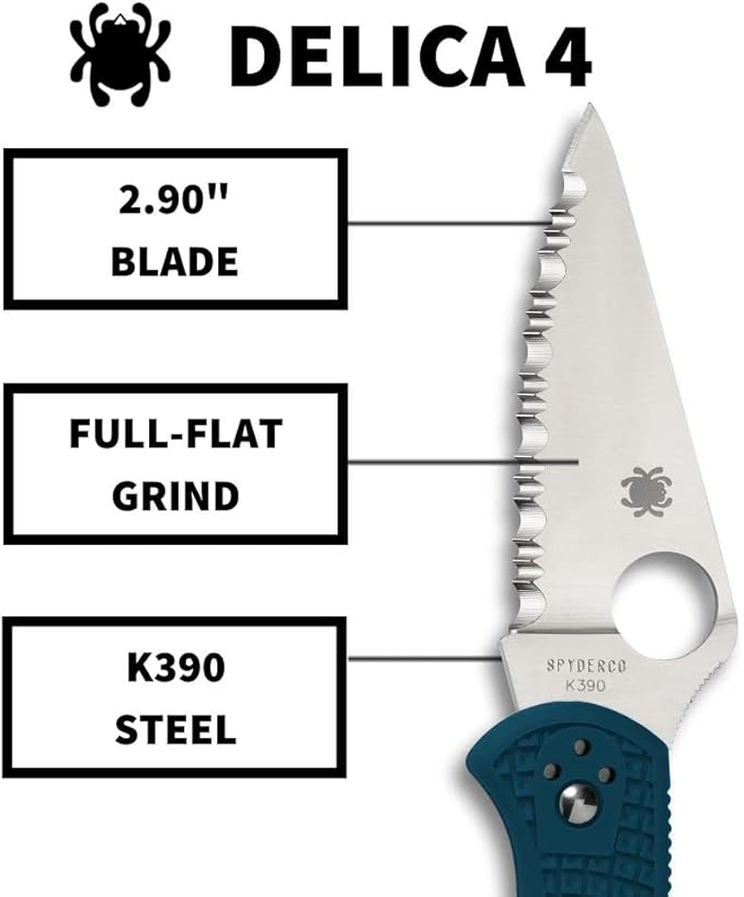 Spyderco Delica 4 Folding Pocket Knife with 2.90 Inch K390 Steel Blade with Blue FRN Handle - SpyderEdge - C11FSK390