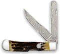 WHISKEY BENT HAT CO. Trapper &amp Locking Bullcutter Folding Pocket Knife 4.125 Closed Length 440C Stainless Steel Blades (Honey Badger - Damascus Blades)