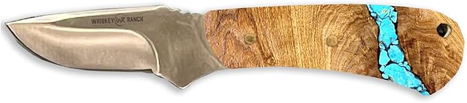 WHISKEY BENT HAT CO. Mini Skinner 440 Steel Fixed Blade Knife w/Leather Sheath (Turquoise River)