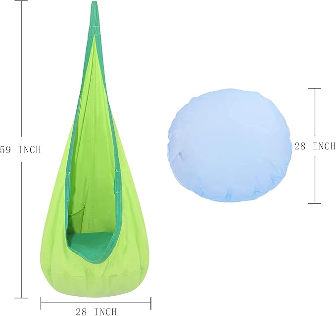 TOPIND Kids Hanging Pod Swing ChairChild Hammock Chair for Indoor and OutdoorSwing Chair with Inflatable Pillow and All Accessories Easy to Hang Comfortable NestGirls and Boys(Green)