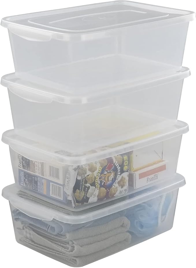 14 Quart Plastic Storage Bins with Lid Clear Latching Box Set of 4