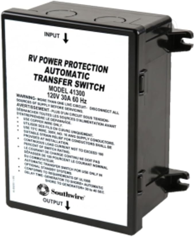 Power Transfer Switch Automatic 120 Volt 30 Amp Screw Terminal 6-3/4 Inch Width x 7.62 Inch Height x 3.32 Inch Depth