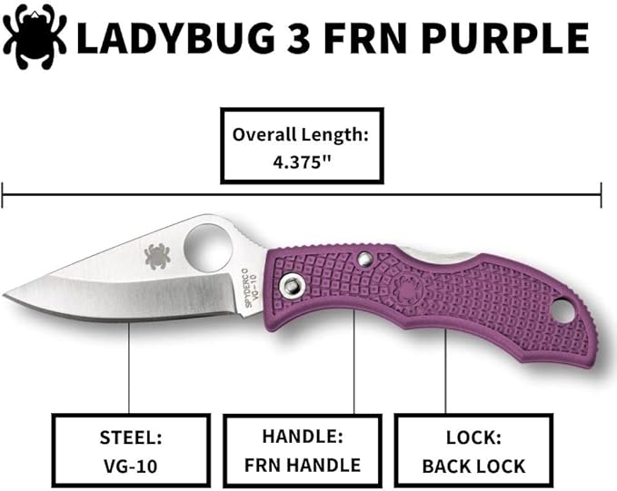 Spyderco Ladybug 3 Signature Knife with 1.93 VG-10 Steel Blade and Lightweight Purple FRN Handle - Plainedge - LPRP3