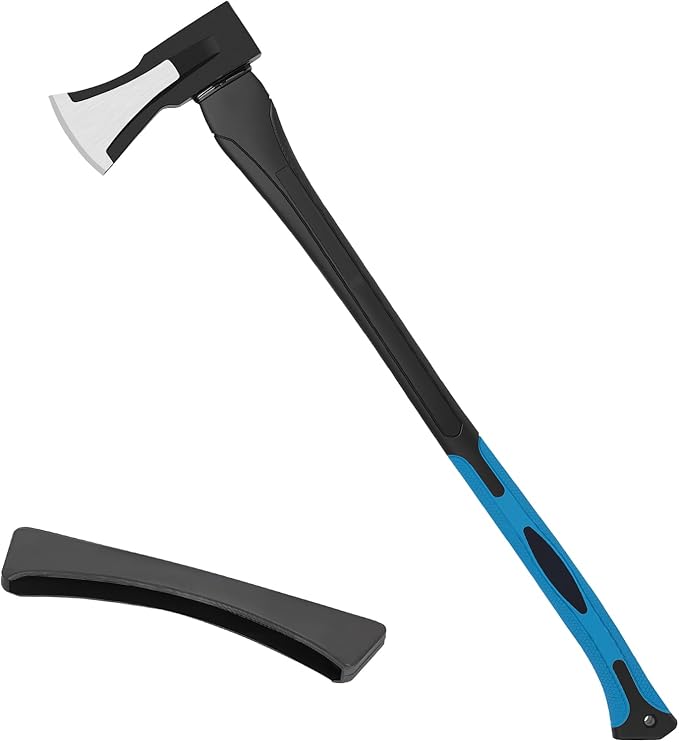 DESHIL 28-Inch Splitting Maul Axe - Heavy Duty Splitting Axe with Forged Steel Head and Shock-Absorbent Fiberglass Handle for Efficient Wood Splitting and Firewood Preparation