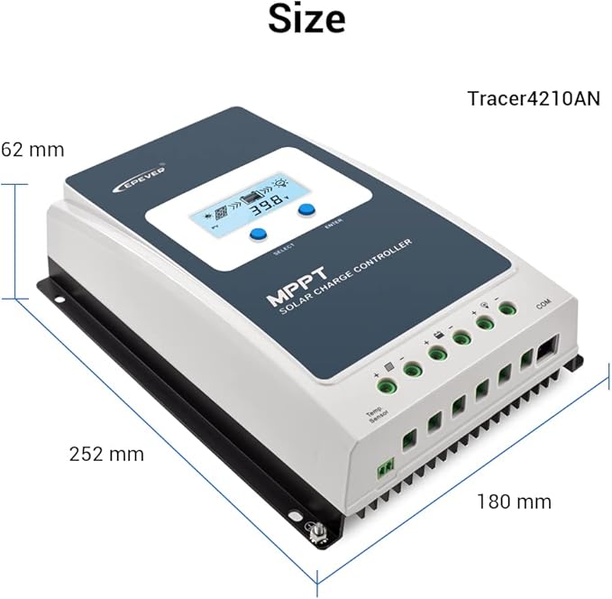 EPEVER 40A Solar Charge Controller MPPT 12V / 24V Auto Max.PV 100V Input Negative Ground Solar Panel Charge Regulator with MT50 Remote Meter Temperature Sensor RTS &amp PC Communication Cable RS485