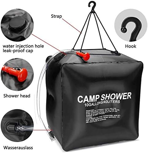 Portable Outdoor Shower - Camp Shower 10 Gallon Capacity - Outdoor Solar Shower with Hose and Shower Head