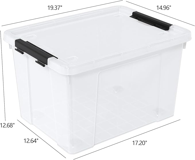 50 Quart Large Clear Storage Box with Wheels 4-Pack Clear Plastic Storage Bin with Lids