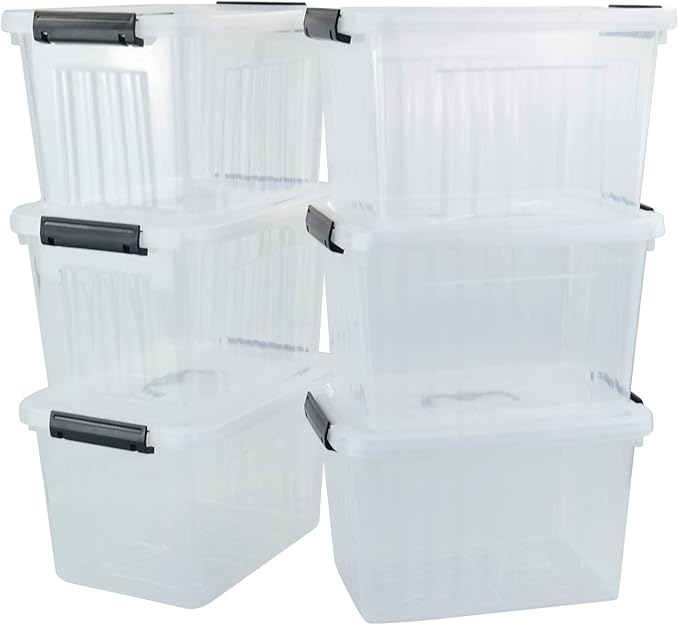 10 L Plastic Clear Storage Box Plastic Latching Box with Lid 6-PACK