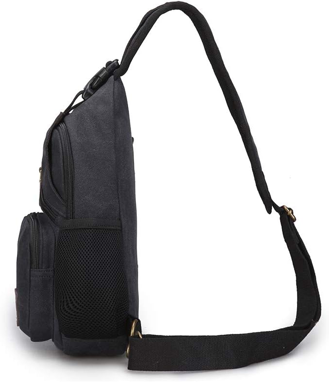 SIMU Sling Bag Pack Canvas Shoulder Sling Backpack Small Crossbody Chest Bag for ipad mini (Large black)