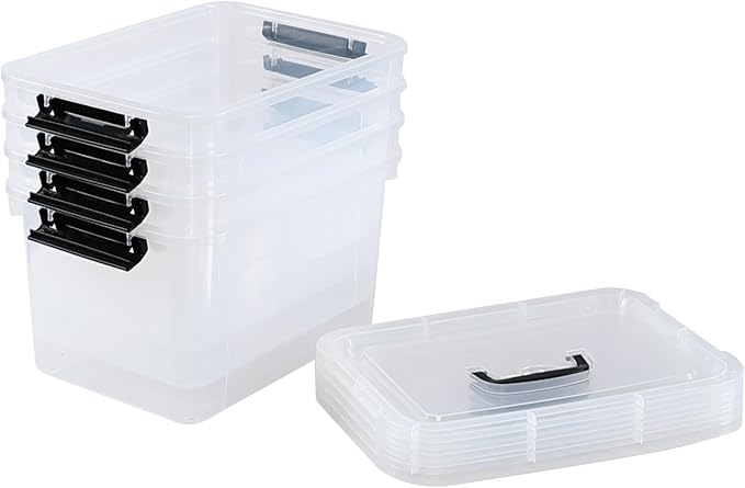 4-Pack 10 L Plastic Latching Storage Bin Clear Storage Box Bin with Handle