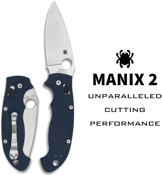 Spyderco Manix 2 XL Folding Pocket Knife with 3.8 CPM SPY27 Steel Blade and G-10 Handle - EDC Knife for Men and Women Perfect for Hunting Tactical Camping Survival - PlainEdge - C95GPCBL2