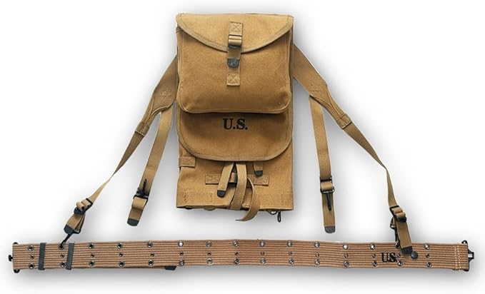WW2 US M1928 Haversack and M36 Belt Vintage Canvas Bag Replica of WWII Field Equipment Set