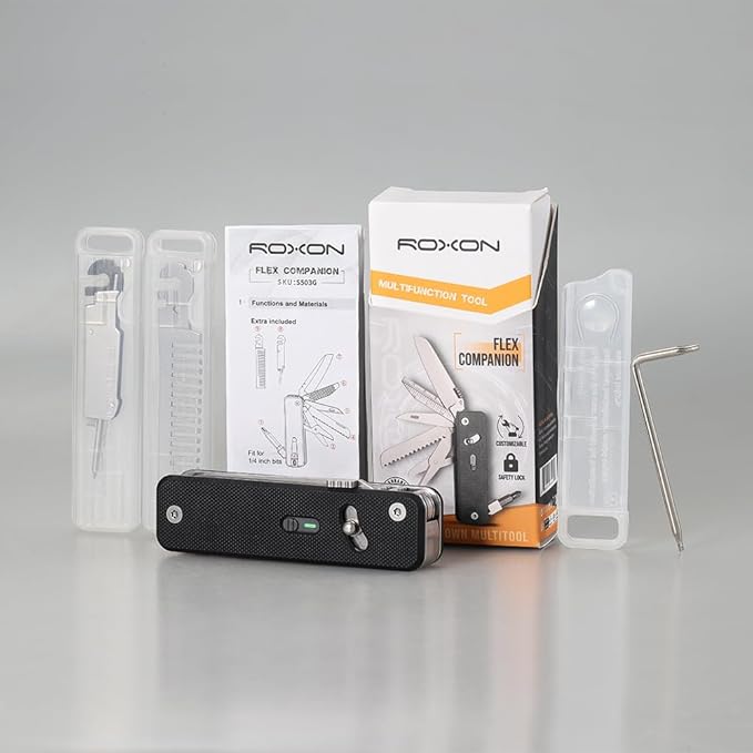ROXON S503G 9 in 1 Mini Multi Tool EDC Pocket Knife Multitool with G10 HandleScissorsScrewdriverThreaderAwl Flat ScrewdriverRulerTweezers for Outdoors Fishing CampingGifts for Men