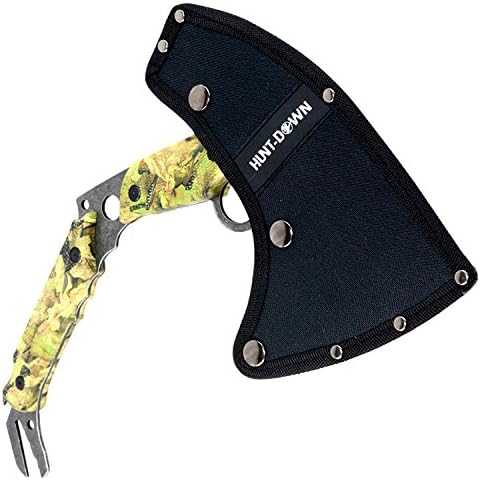 HUNT-DOWN 13 Hunting Survival Axe with Sheath - Green Camo Color Handle
