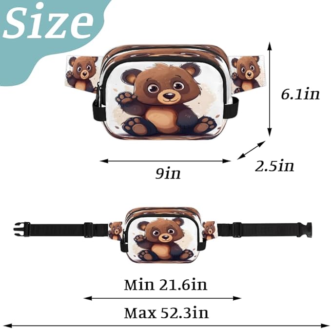 Cute Hand Painted Bears Waterproof Fanny Pack for Women Men Adjustable Waist Bag with Double Zipper Pockets Lightweight Square Hip Pack for Running Travel Hiking Workout Cycling