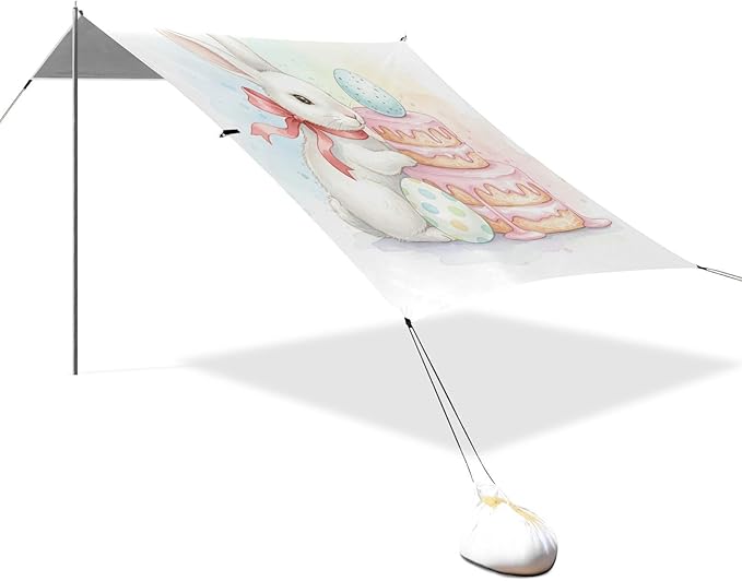 Beach Canopy with Windproof Ropes &amp Sandbags Beach Tent Sun Shade Sun Shelter for Camping Trips Fishing Backyard Fun or Picnics Easter Bunny