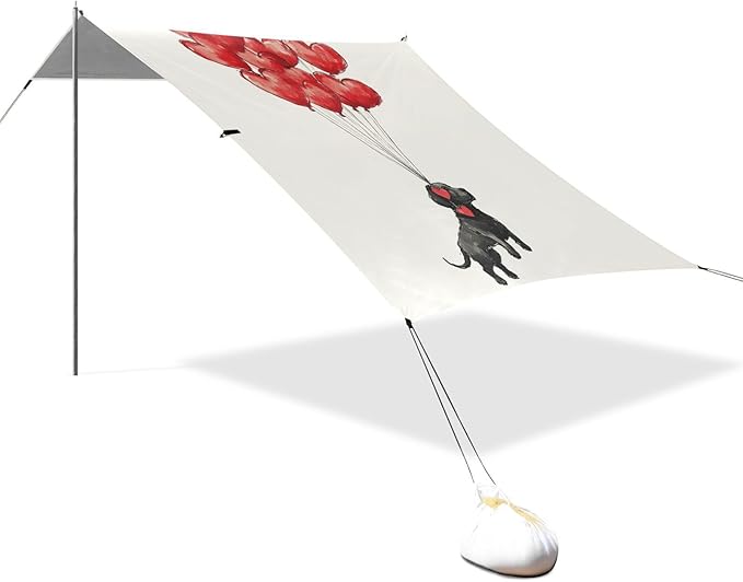 ALAZA Labrador Floating Tied to Heart Balloons Beach Tent Sun Shelter Portable Canopy Sunshade for Outdoor Camping Picnics Backyard Fun 10x9 ft