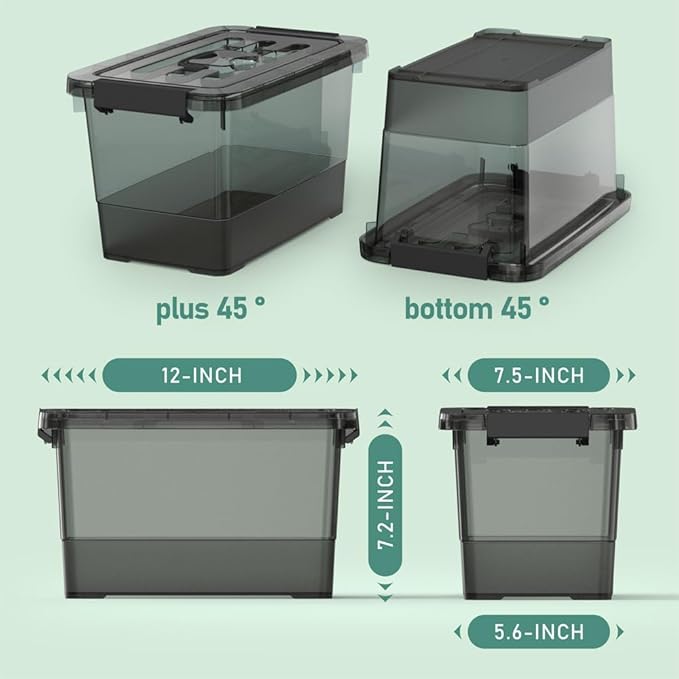 4 Pack 7 Quart Clear Black Storage Bins with Latching Lids Stackable Plastic Storage Containers for Closet Pantry &amp Garage Organization