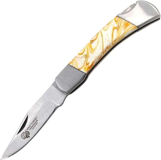 7 Handmade Folding Pocket Knife – 3 440 Stainless Steel Clip Point Blade – Silver Bolster – Genuine Leather Sheath Included (Brown)