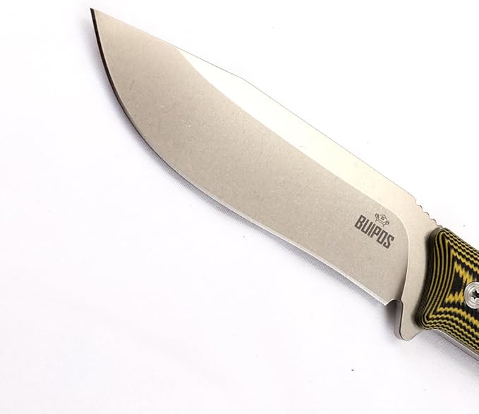 BUIPOS BD06 Fixed Blade Knife DC53 Stone Wash Steel Blade Two-color G10 Handle Full Edge Knife for Outdoor Camping Trekking Hunting Fishing (White Black) (Yellow handle and white blade)
