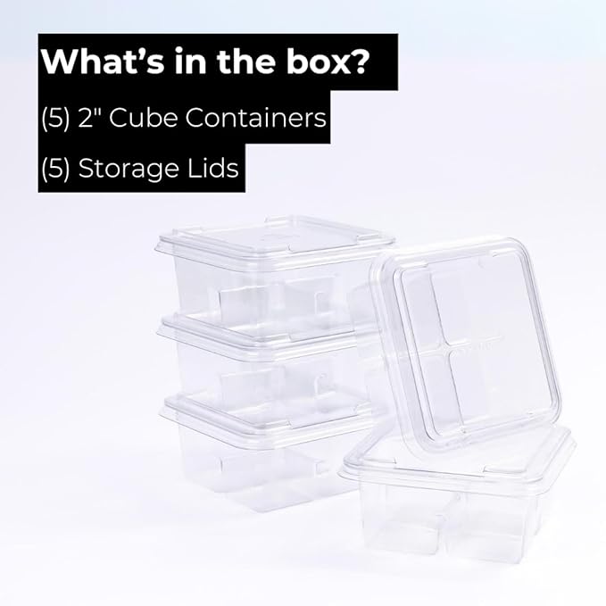 Klaris 2 Cube Storage Containers (5 pk) - Craft Ice Storage with Lids | Stackable Compact and Robust for Freezer | Keeps Ice Fresh &amp Clear | Compatible with any 2 Cubes &amp Spheres