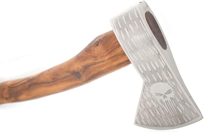 Hand Forged Viking Bearded Axe – 1075 High Carbon Steel Handmade Medieval Style Camping &amp Hunting Axe with Ash Wood Handle and Leather Sheath (P-Skull)
