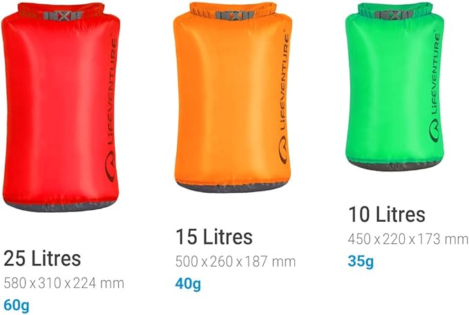 Lifeventure Ultralight Dry Bag Siliconized Rip-Stop Fabric with Fully Taped Seams Lightweight Waterproof Dry Sack for Kayaking Camping Hiking Traveling Boating Water Sports