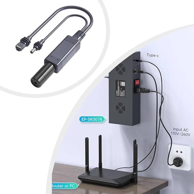 Power Splitter Cable Fit for Starlink GEN Mini POE Power Supply Ethernet Cord 10/100/1000M Network Speed 48V 2.5A Output DC Power Injector IP68 Waterproof